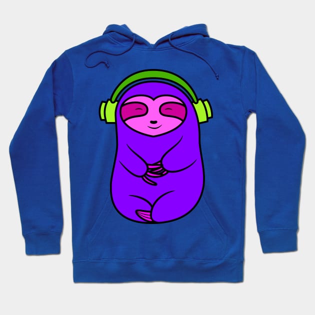 Happy Purple Sloth Listening to Music Hoodie by SubtleSplit